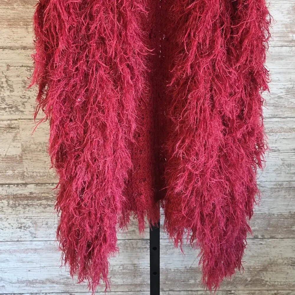 Vertigo Paris Red Fuzzy Open Front Vest Womens Size XS/S NWT